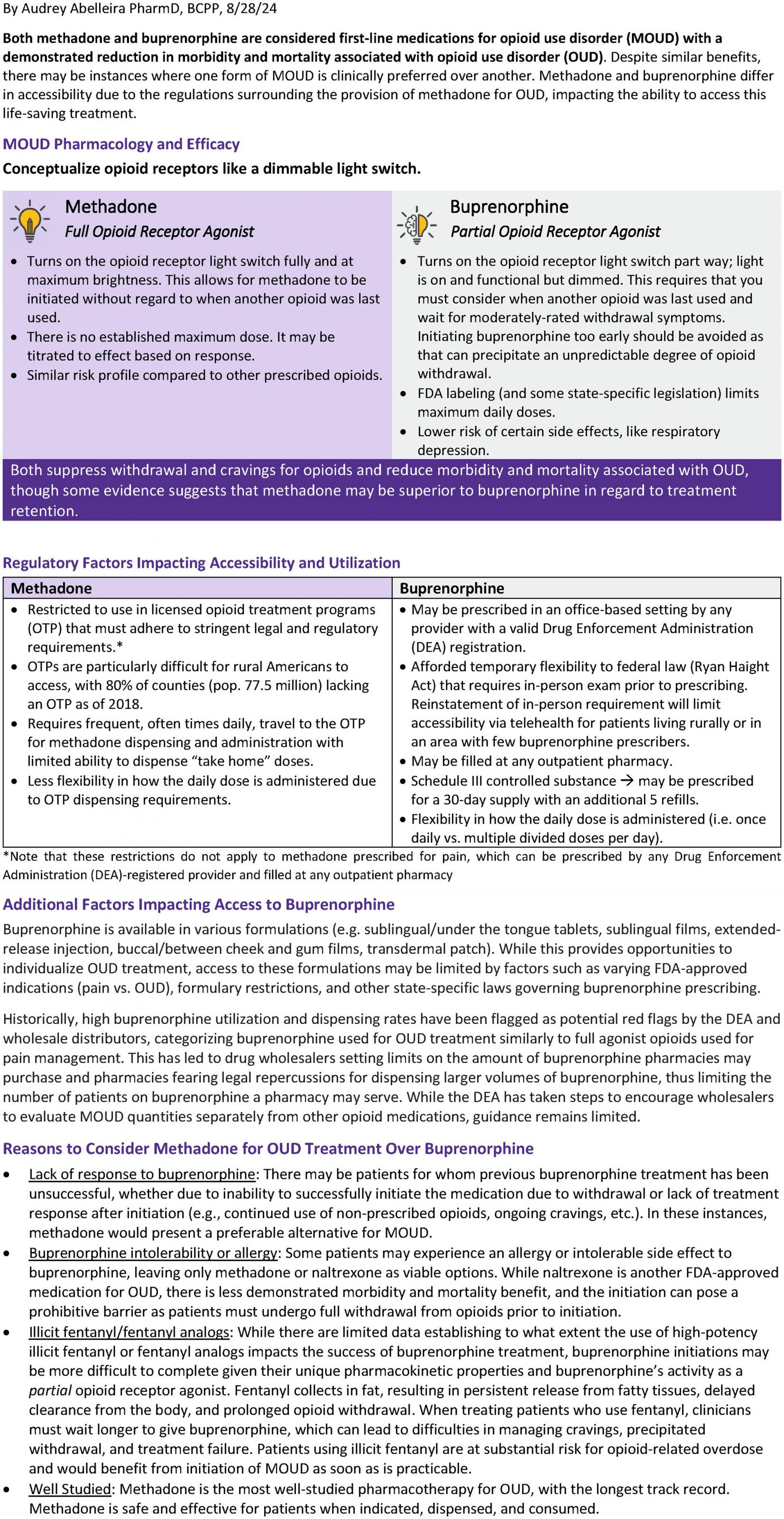 Methadone Versus Buprenorphine for Treatment of Opioid Use Disorder